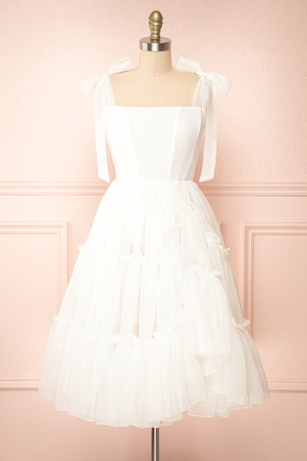 Siena Ivory Tired Tulle Midi Dress | Boutique 1861