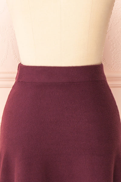 Sigrid Burgundy Short Fit & Flare Skirt | Boutique 1861 back close-up