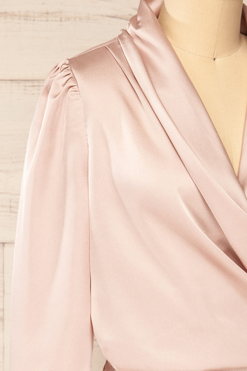 Sigvard Satin V-Neck Blouse | La petite garçonne side close-up