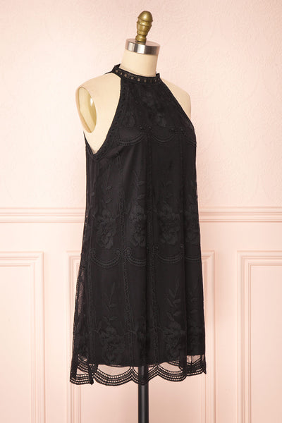 Silens Black Short Sleeveless Lace Halter Dress | Boutique 1861 side view