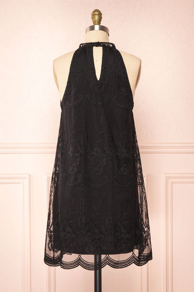 Silens Black Short Sleeveless Lace Halter Dress | Boutique 1861 back view