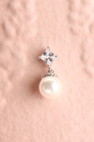 Silesco Silver Pearl & Crystal Pendant Earrings close-up | Boudoir 1861