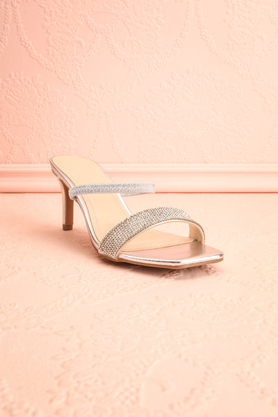 Simart Silver Slip-On Sandal Heels | Talons | Boutique 1861 front view
