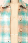 Sirennah Teal Vintage Style Tartan Coat | Boutique 1861 open close-up