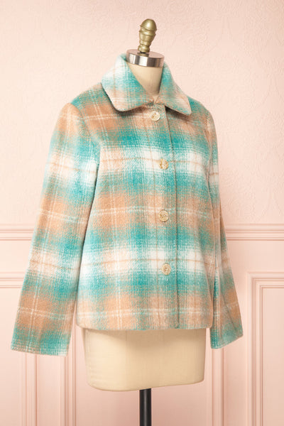 Sirennah Teal Vintage Style Tartan Coat | Boutique 1861 side view