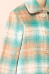 Sirennah Teal Vintage Style Tartan Coat | Boutique 1861 side close-up