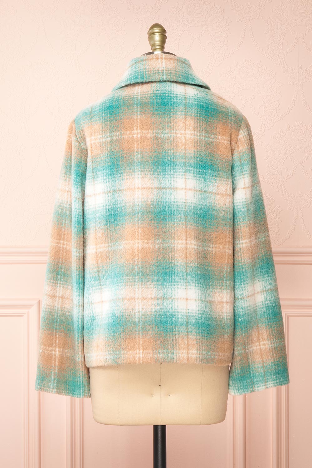 Sirennah Teal Vintage Style Tartan Coat | Boutique 1861 back view