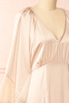 Sirina Long Sleeve Beige Maxi Dress w/ Lace Details | Boutique 1861 side close-up