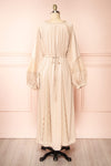 Sirina Long Sleeve Beige Maxi Dress w/ Lace Details | Boutique 1861 back view