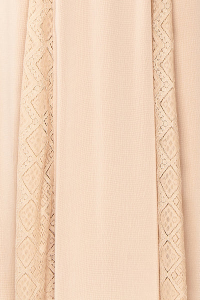 Sirina Long Sleeve Beige Maxi Dress w/ Lace Details | Boutique 1861 fabric