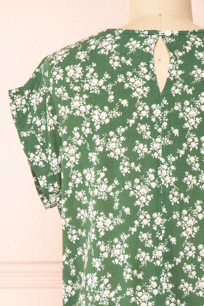 Sisko Green Floral T-Shirt w/ Round Collar | Boutique 1861 back close-up