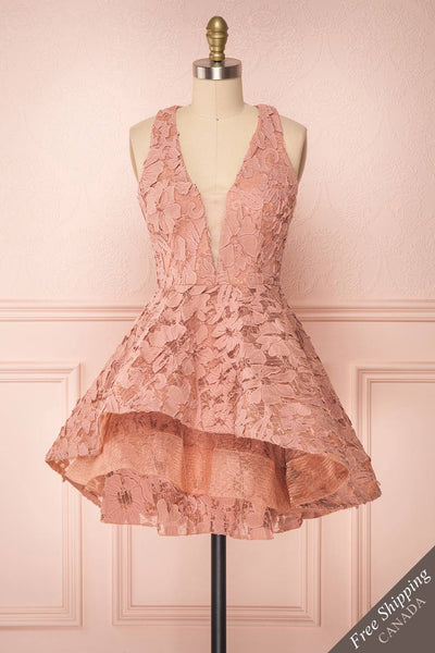 Sissilou Blush Lace Short A-Line Party Dress | Boutique 1861 front view