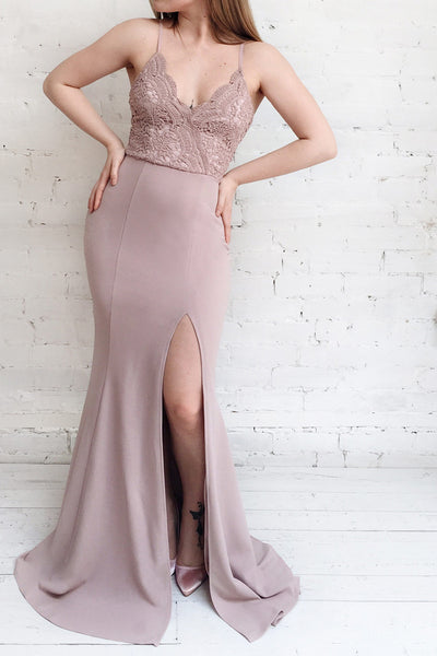 Sivma Moon Dusty Mauve Flared Gown with Slit | Boutique 1861