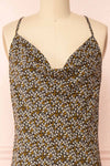 Skadi Black Floral Slip Dress w/ Crossed Straps | Boutique  1861 front close-up