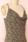 Skadi Black Floral Slip Dress w/ Crossed Straps | Boutique  1861 side close-up