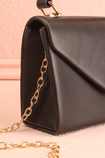 Slovia Black Small Handbag w/ Removable Chain Strap | Boutique 1861 side close-up