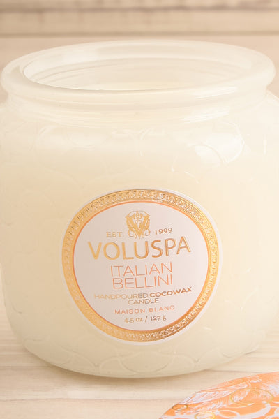 Small Textured Candle Italian Bellini by Voluspa | La petite garçonne open close-up