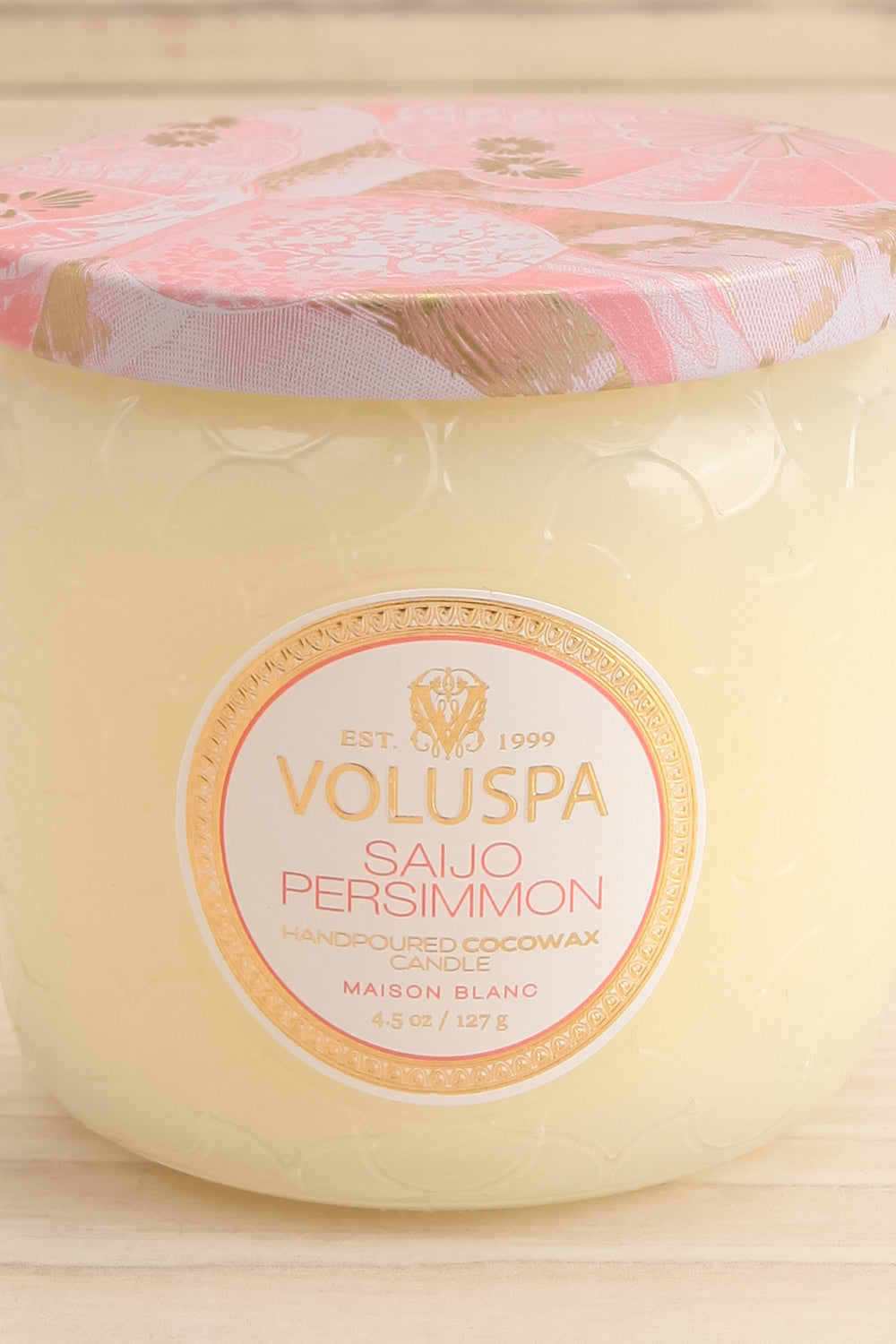 Small Textured Candle Saijo Persimmon by Voluspa | La petite garçonne closed close-up