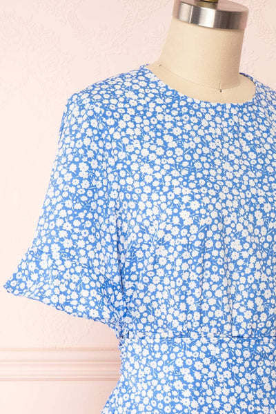 Snjoa Blue Floral Faux-Wrap Short Dress | Boutique 1861 side close up