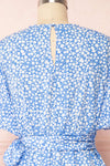 Snjoa Blue Floral Faux-Wrap Short Dress | Boutique 1861 back close up