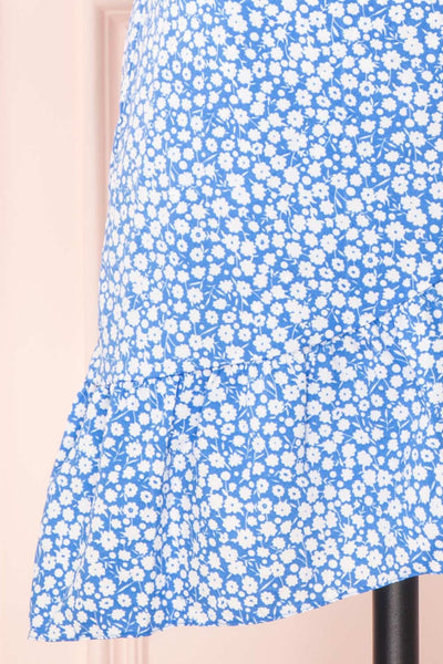 Snjoa Blue Floral Faux-Wrap Short Dress | Boutique 1861 details