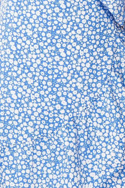 Snjoa Blue Floral Faux-Wrap Short Dress | Boutique 1861 fabric