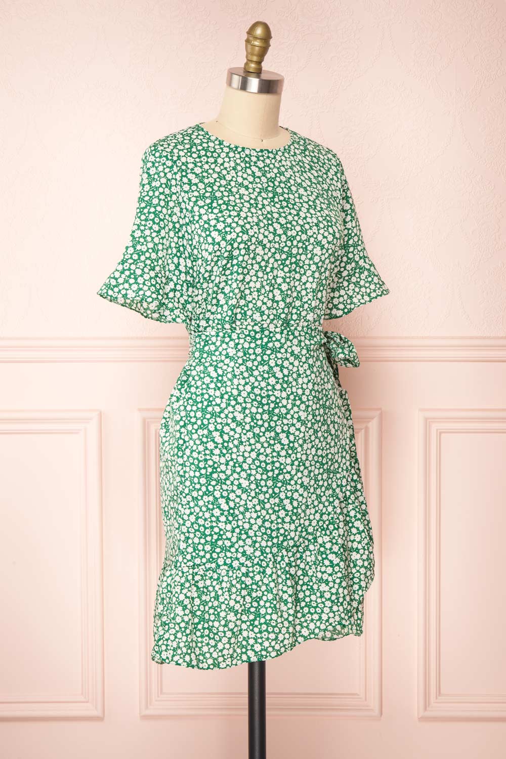 Snjoa Green Floral Faux-Wrap Short Dress | Boutique 1861 side view