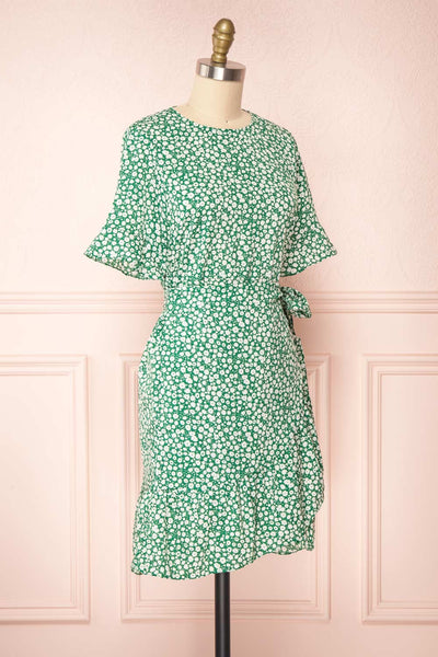 Snjoa Green Floral Faux-Wrap Short Dress | Boutique 1861 side view