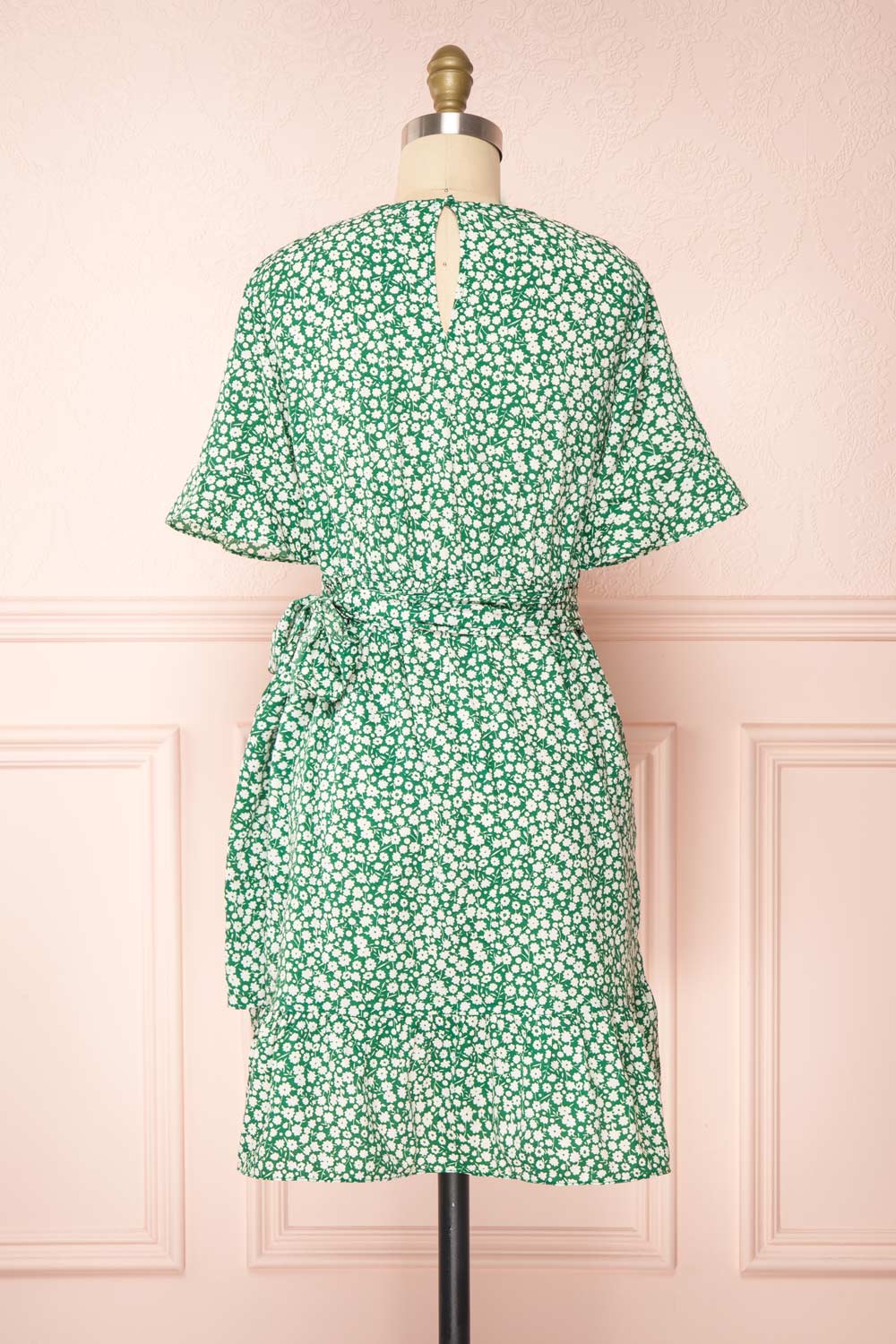 Snjoa Green Floral Faux-Wrap Short Dress | Boutique 1861 back view