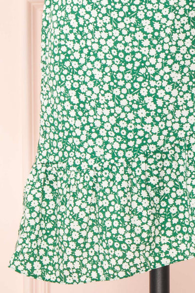 Snjoa Green Floral Faux-Wrap Short Dress | Boutique 1861 detail