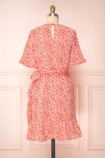 Snjoa Red Floral Faux-Wrap Short Dress | Boutique 1861 back view