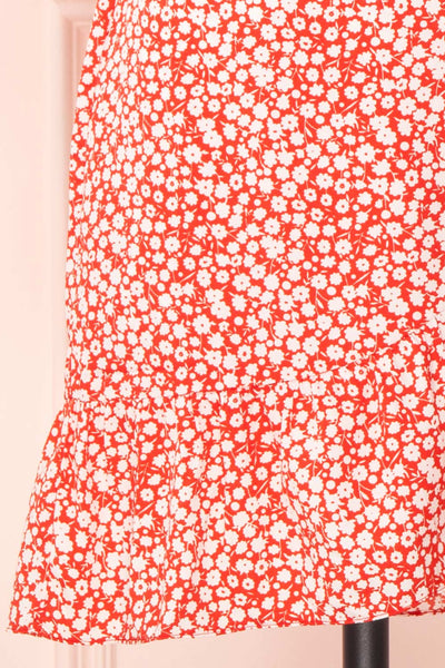 Snjoa Red Floral Faux-Wrap Short Dress | Boutique 1861 details