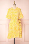 Snjoa Yellow Floral Faux-Wrap Short Dress | Boutique 1861 front view
