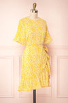 Snjoa Yellow Floral Faux-Wrap Short Dress | Boutique 1861 side view