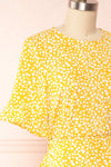 Snjoa Yellow Floral Faux-Wrap Short Dress | Boutique 1861 side close up