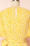 Snjoa Yellow Floral Faux-Wrap Short Dress | Boutique 1861 back close up