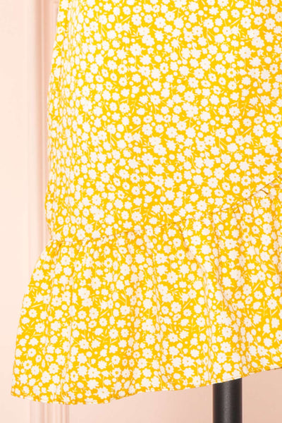Snjoa Yellow Floral Faux-Wrap Short Dress | Boutique 1861 details