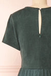 Snofn Green Short Sleeve Midi Denim Dress | Boutique 1861 back close-up