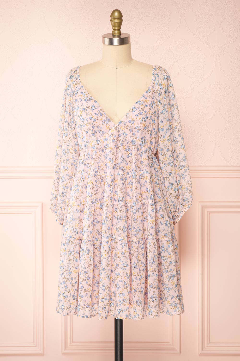 Snofried Pink Long Sleeve V-Neck Floral Dress | Boutique 1861  front view 