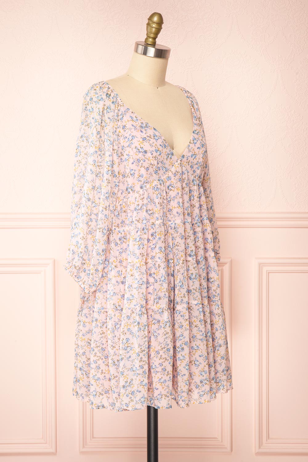 Snofried Pink Long Sleeve V-Neck Floral Dress | Boutique 1861 side view 