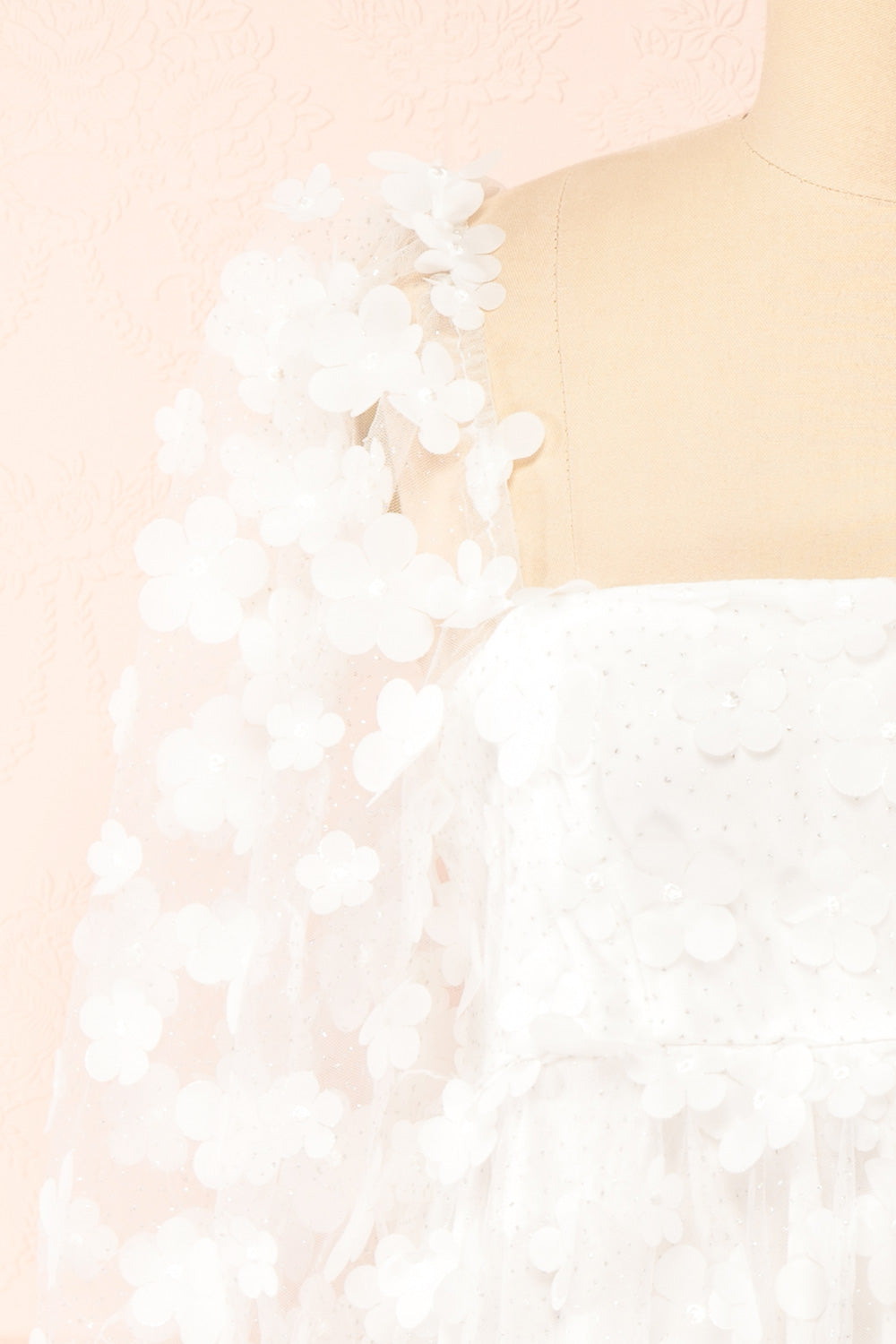 Snorri White Babydoll Dress w/ Flowers | Boutique 1861 front close-up 