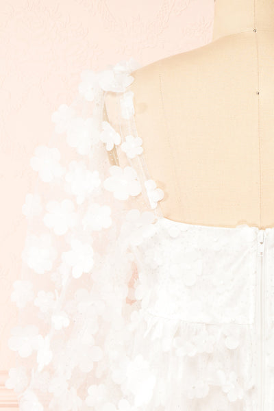 Snorri White Babydoll Dress w/ Flowers | Boutique 1861 back close-up