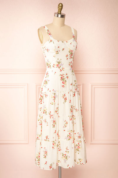 Sodalen Beige Floral Midi Dress w/ Ruffles | Boutique 1861 side view