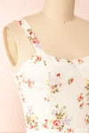 Sodalen Beige Floral Midi Dress w/ Ruffles | Boutique 1861 side close-up