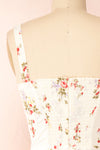 Sodalen Beige Floral Midi Dress w/ Ruffles | Boutique 1861 back close-up