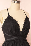 Sofie Black Short Embroidered Dress w/ V-neckline | Boutique 1861 side view