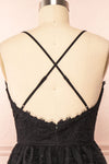 Sofie Black Short Embroidered Dress w/ V-neckline | Boutique 1861back close up