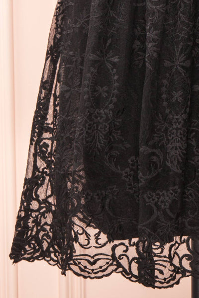 Sofie Black Short Embroidered Dress w/ V-neckline | Boutique 1861 details