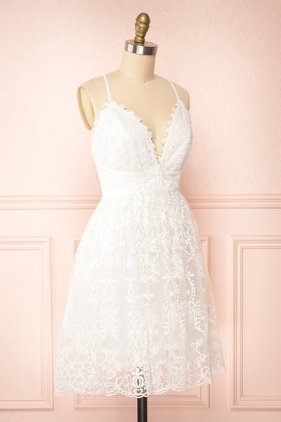 Sofie Ivory Short Embroidered Dress w/ V-neckline | Boutique 1861 side view