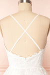 Sofie Ivory Short Embroidered Dress w/ V-neckline | Boutique 1861 back close up